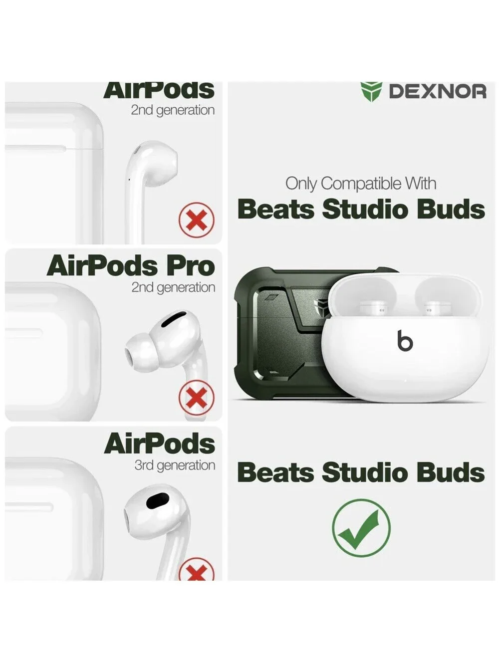 Dexnor Earphone Case for Beats Studio Buds 2021/Buds + 2023 Green Shockproof NEW
